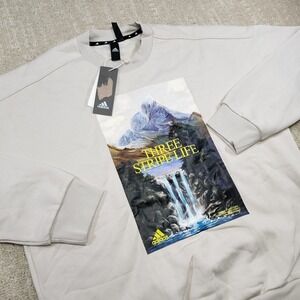 Adidas Sweatshirt Men Medium Multi Sport Crewneck Fleece Graphic Beige NEW